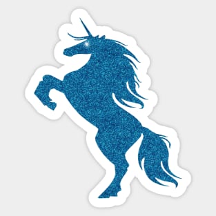 Blue Faux Glitter Magical Rearing Unicorn Sticker